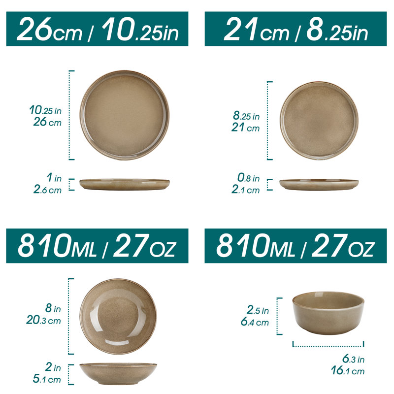 16-Piece Ceramic Dinnerware Set, Black Dinnerware, Dinner Set Service For 4 People, Dinner Plates, Dessert Plates, Soup Plate And Bowls