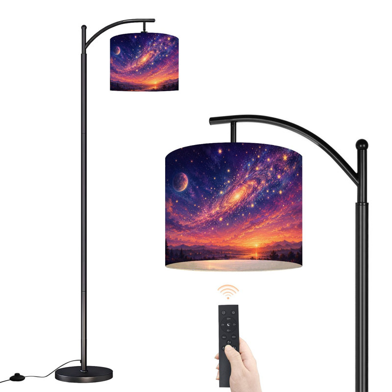 Lampe sur pied PeeNoke Arc Dreamy Cosmic Galaxy Sky Stars Orange Sunset Gradient Tall Lampe sur pied moderne DEL Abat-jour réglable en lin 3 températures de couleur