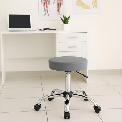 Tabouret pivotant médical Fea, siège rond rembourré gris, base roulante chromée