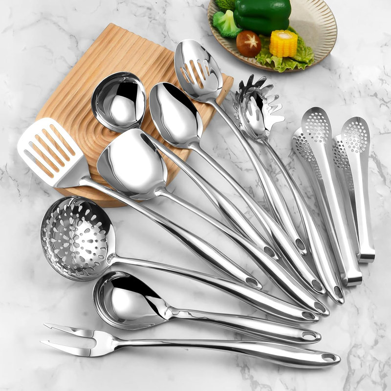 11-Piece Stainless Steel Long Handle Cooking Utensil Set