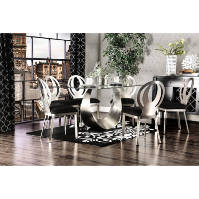 Chaises d'appoint modernes pour la salle à manger, structure en métal argenté, siège rembourré en microfibre noire, dossier ovale, chaises de salle à manger 2 pièces, métal, dossier contemporain, fabrication