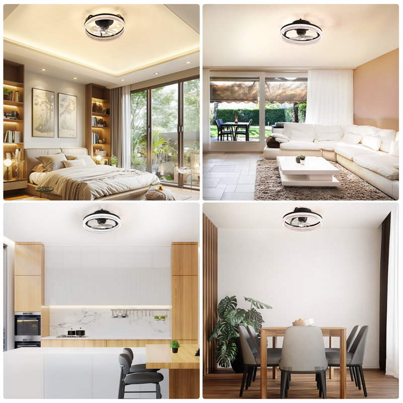 FIMEI 20" 360° Oscillating Flush Mount Modern Ceiling Fan with Dimmable LED Light Kit,RC,Reversible Blades,6 Speeds