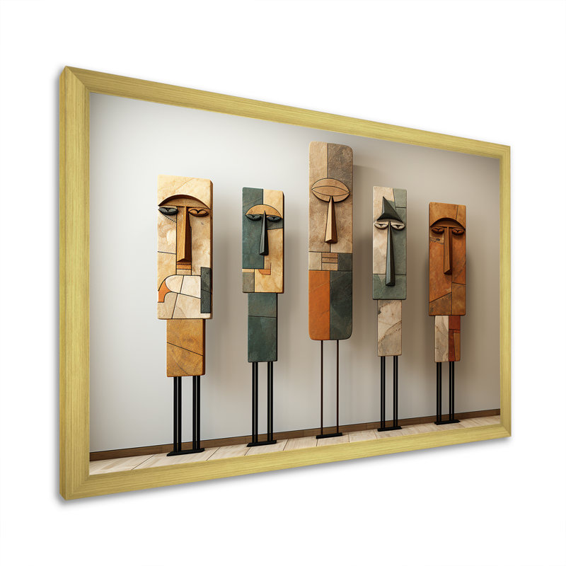 Art traditionnel africain pour totems, Cadre doré simple, H 34 po x l 44 po x P 1,5 po