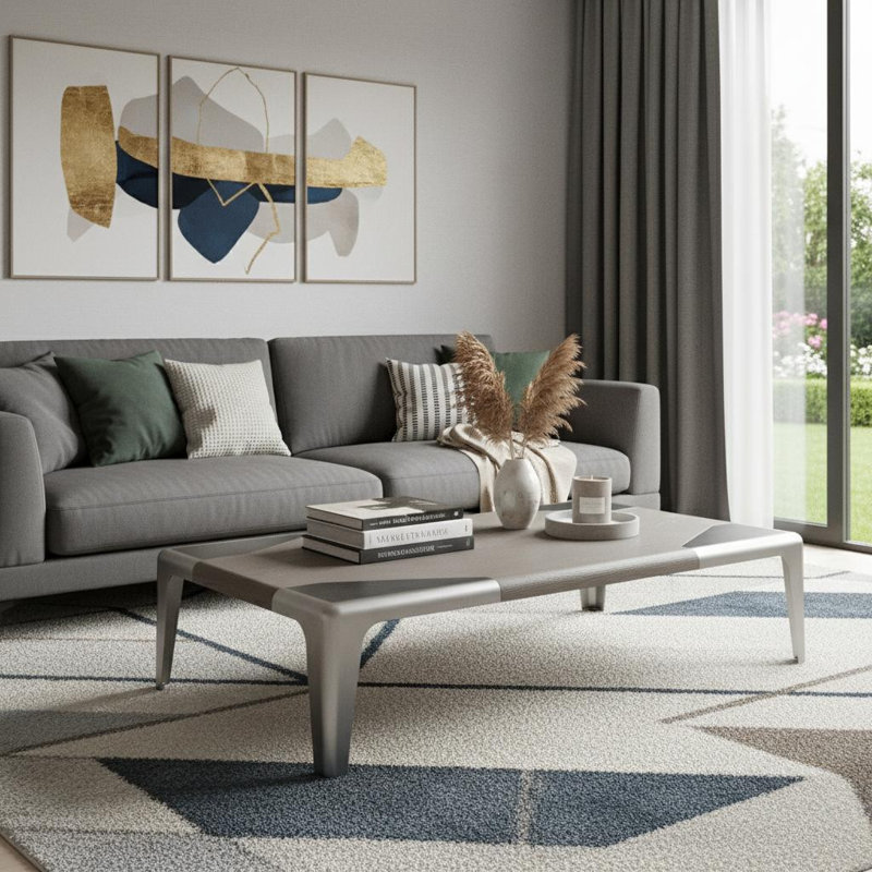 Table basse 57 po en bois clair et gris argenté et acier inoxydable