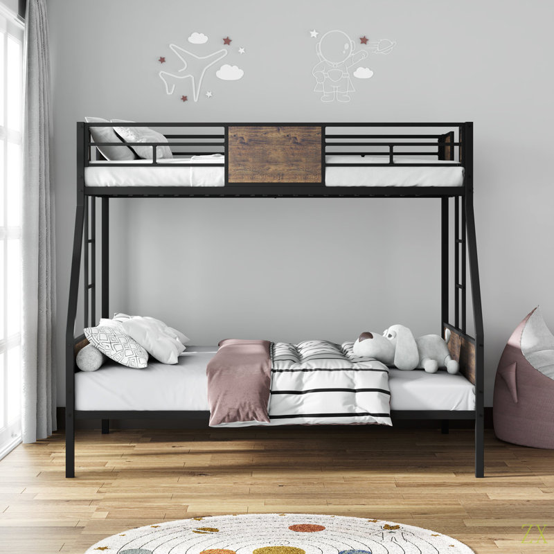 Lits simples superposés, cadre de lit superposé en métal avec garde-corps de sécurité et 2 échelles pour enfants, cadre en métal robuste et supports de panneau de protection, aucun sommier requis, assemblage facile