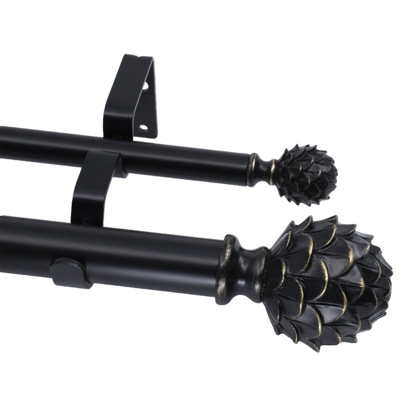 Tringle à rideaux double réglable 1 po Eliette, Noir, 28" - 48"
