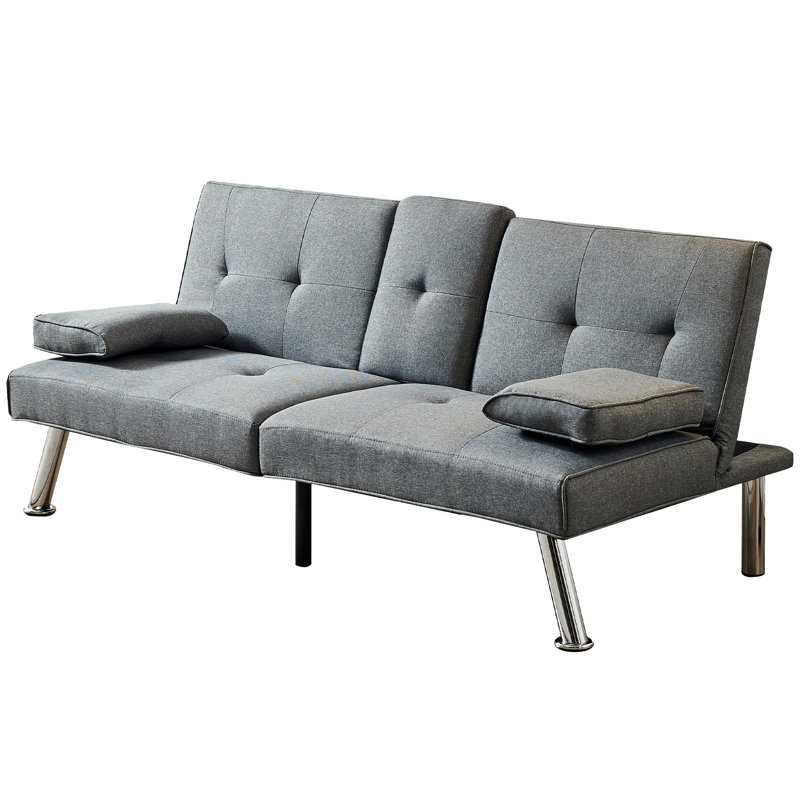 Lit de jour convertible, 2 porte-gobelets, 3 angles, accoudoirs amovibles, 100 % lin gris