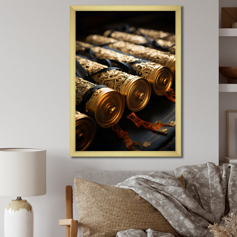 Dheneb Hebrew Hebrew Scrolls Of Wisdom, reproduction d'art sur toile encadrée, H 44 po x l 34 po x P 1,5 po, Encadrement doré