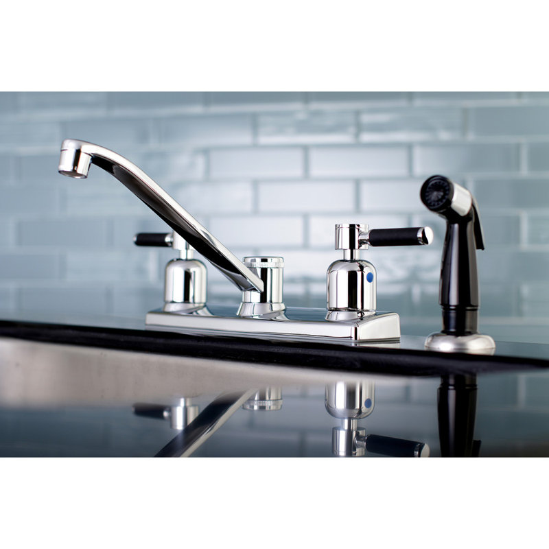 Kingston Brass Kaiser Two-Handle 8" Centerset Kitchen Faucet, Black Side Sprayer