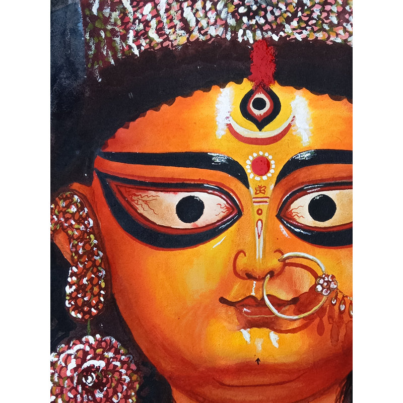 «Shringar of Goddess Durga», peinture à l'aquarelle sur papier - Art spirituel indien contemporain de 15 po x 11 po par Sudipta Sana