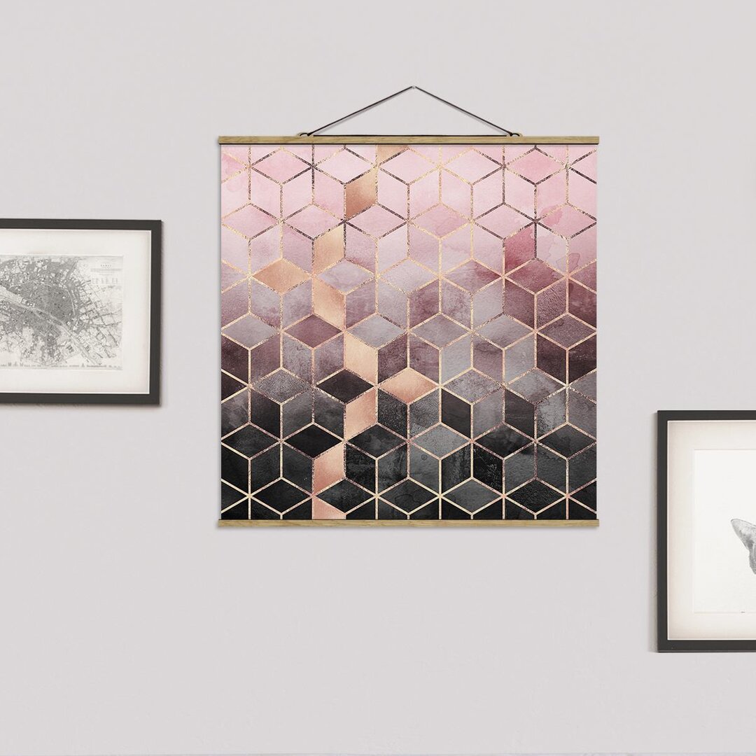 Grafikdruck Pink Grey Golden Geometry von Elisabeth Fredriksson