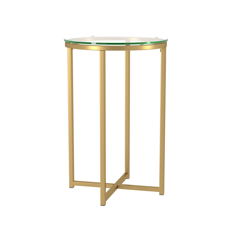 Leverette Glass Top Cross Legs End Table, Clear/Gold