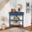 33.8'' Small Triangle Corner Table, Wood Corner Side Table For Small Spaces/ Living Room, 3 Tier End Corner Table With Solid Wood Legs, Navy Blue And Espresso Top