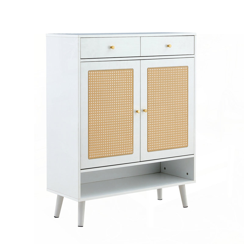 Armoire à chaussures minimaliste en rotin avec plusieurs options de rangement pour la maison, Blanc