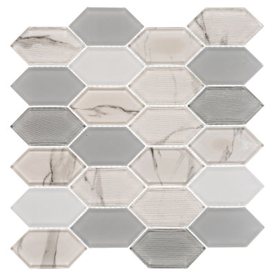 Astor 2" x 4" Elongated Hexagon Glass Mosaic Wall Tile