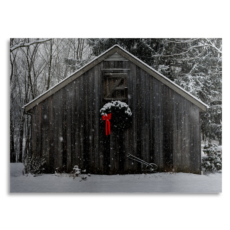 Cattima «Christmas Barn Snow» par Kurt Shaffer, reproduction de photo sur métal