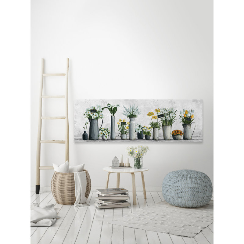 «Fleurs blanches et jaunes», reproduction sur toile tendue, H 20 po x l 60 po