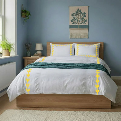 Layered Leaf Applique Cotton Duvet Cover Set