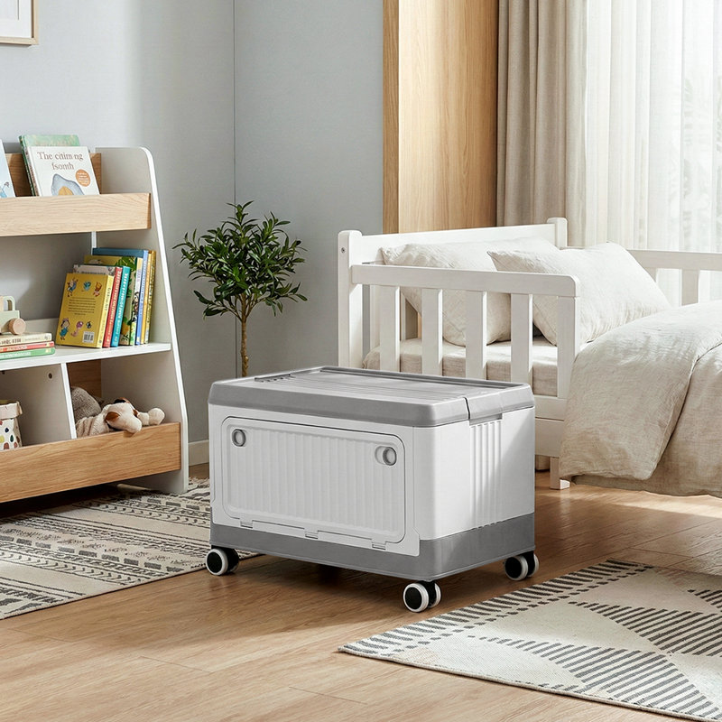 Plastic Storage Box with Wheels & Lid, Gray, 33.5" H x 54" W x 36" D
