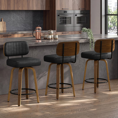 Tabouret de comptoir pivotant rembourré avec structure en bois - noir (ensemble de 3)
