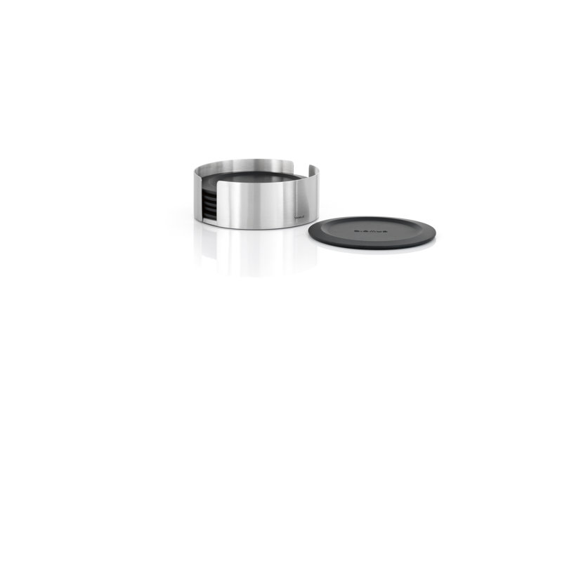 LARETO 7 Piece Coaster Set with Holder, Black