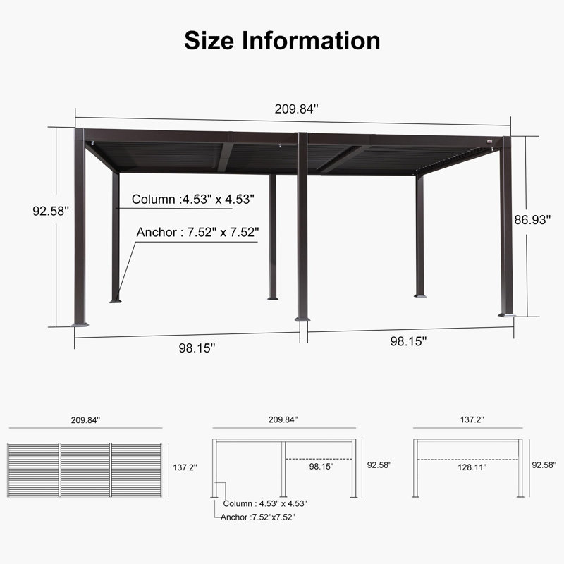 PURPLE LEAF 11' x 18' Louvered Pergola Outdoor Adjustable Louvre Shade Modern Patio Aluminum Pergola with Retractable Roof for Deck Backyard Garden Hardtop Gazebo, Bronze
