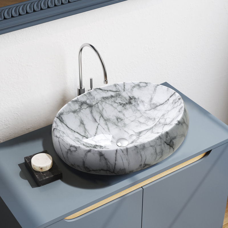 Fairmont Park Lietz 480mm L x 340mm W Marble Ceramic Oval Sink with Overflow