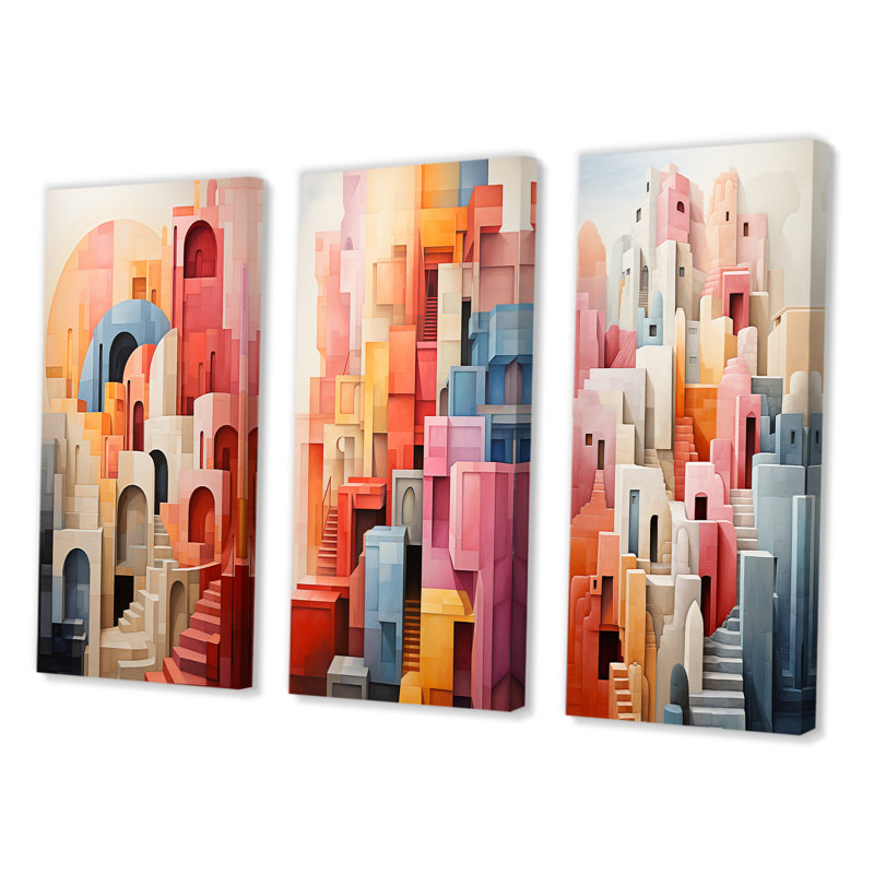 "Constructivism Construit Horizons IX" 3 - Pièces sur toile, Toile tendue, H 28 po x l 36 po