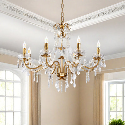 8 Light Dimmable Vintage Crystal Chandelier Fixture With Gold Finsh