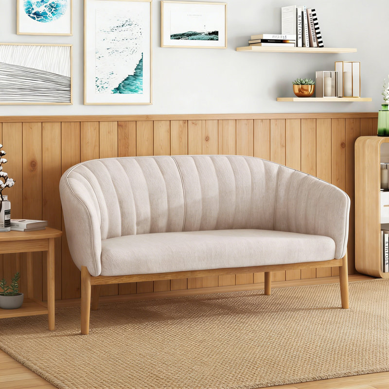 LOVESEAT,Loveseat,Sofa Couch with Rubberwood Legs, Beige