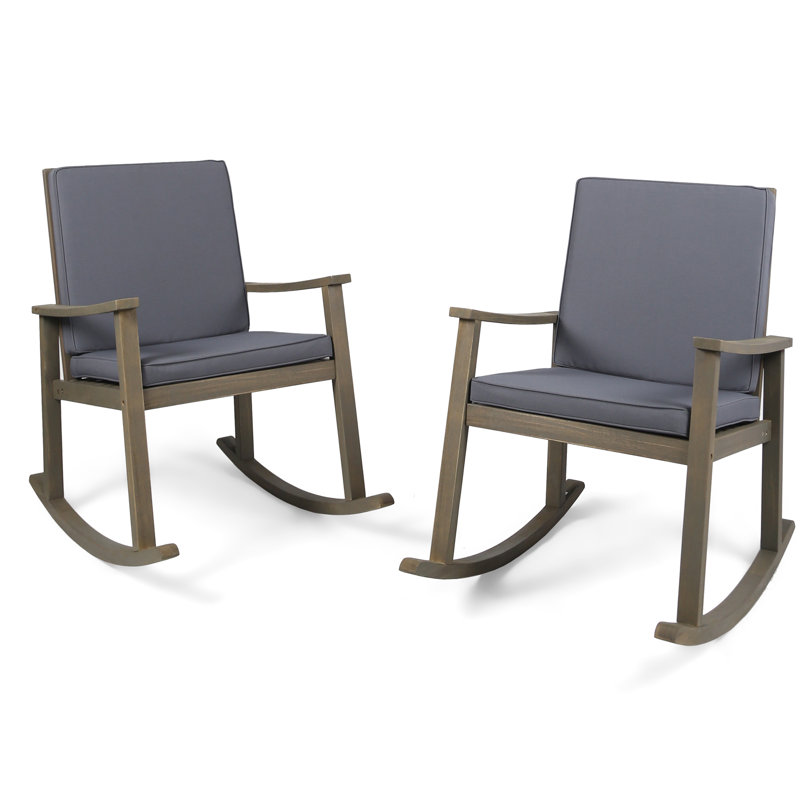 Chaise berçante d'extérieur en bois massif avec coussins Cherell, Gris