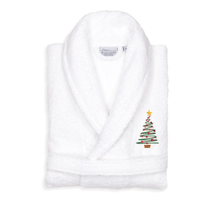 Peignoir en coton de noël brodé 100% coton turc, H 49 po x l 25 po, Blanc