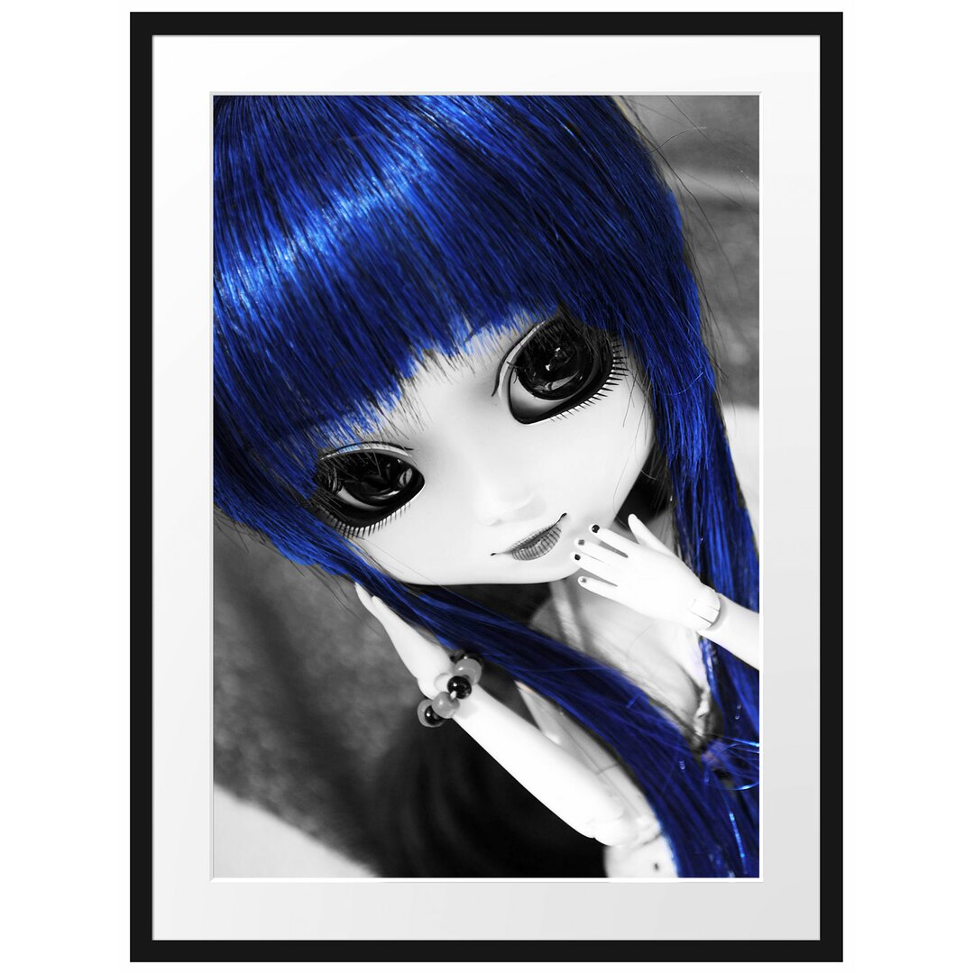 Gerahmtes Poster Pullip-Puppe mit blau Haaren