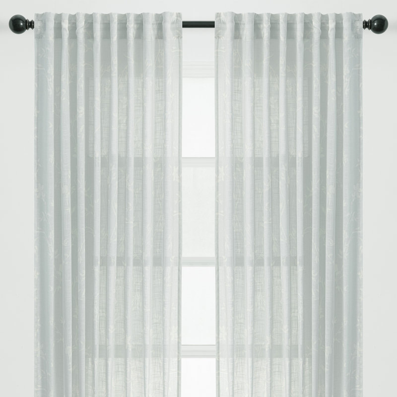 Rideau filtrant la lumière douce texturée 2 panneaux Red Barrel Studio® - Onglet arrière 3-en-1, passe-tringle, anneau