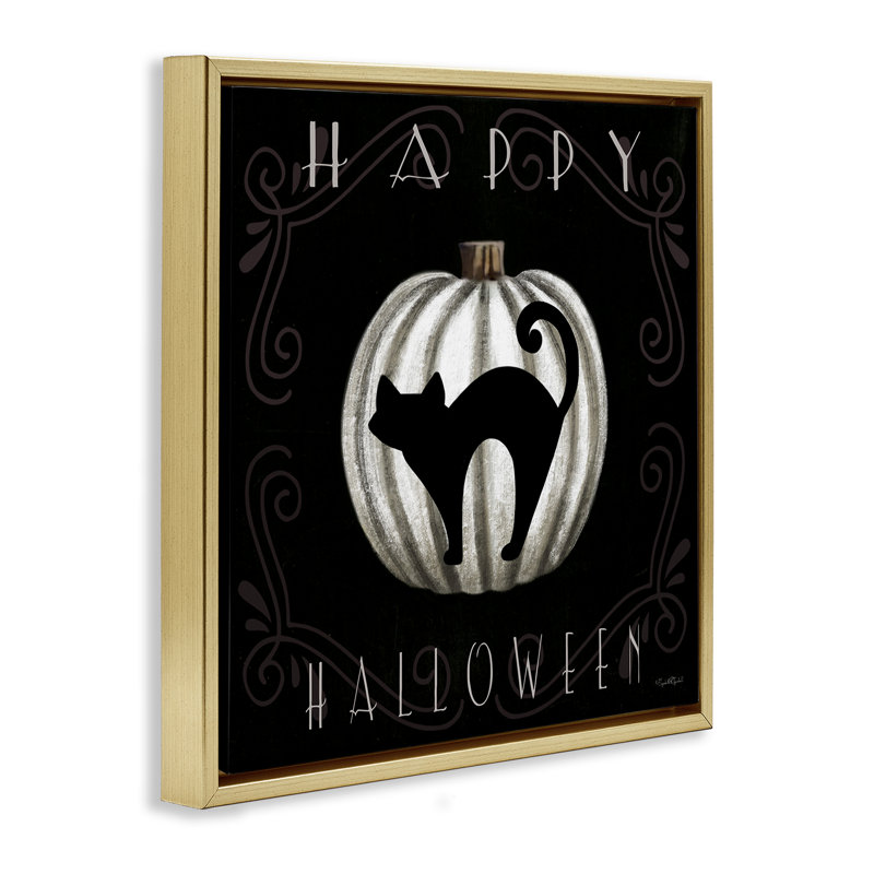 Cadre flottant Happy Halloween Cat & Pumpkin, design par Elizabeth Tyndall, H 18 po x l 18 po, Cadre flottant métallique doré