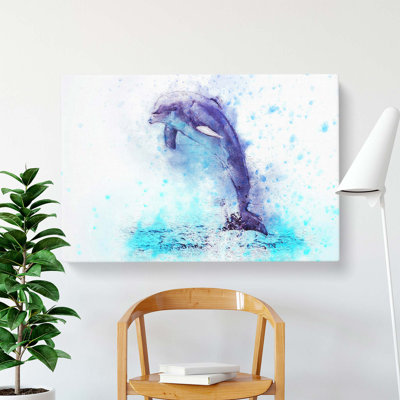 Jumping Dolphin in Abstract - Wrapped Canvas