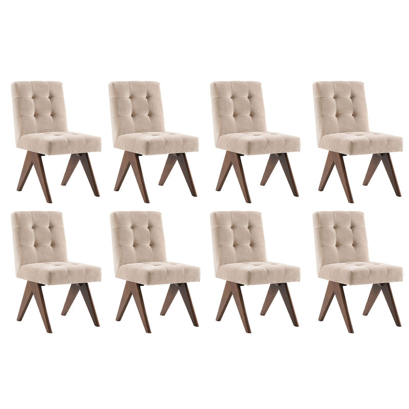Modern Upholstered Parsons Chair Linen Fabric Tufted Dining Chairs Armless Side Chair Vanity Chair, Tan