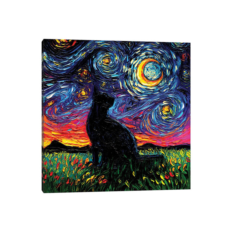 Black Cat Night by Aja Trier - Wrapped Canvas Gallery-Wrapped Canvas Giclée, 66.04 cm H x 66.04 cm W x 3.175 cm D