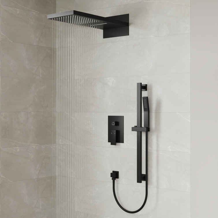 Dual-Function Wall Mounted Waterfall & Rainfall Shower Faucet Set With Rough-In Valve