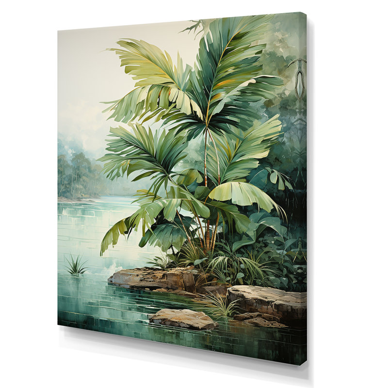 «Beachside Palms Tranquility I», impressions sur toile de palmiers et de palmiers, Toile tendue, H 32 po x l 16 po x P 1 po