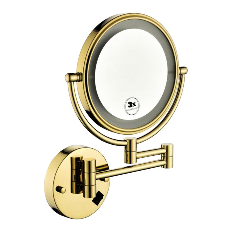Miroir de meuble-lavabo mural grossissant 8 pouces à DEL avec 12 grossissements, finition dorée, grossissement 1 / 3x, 360 degrés de circulation rapide, bouton imperméable, rasage de 8 po, tournant en continu,