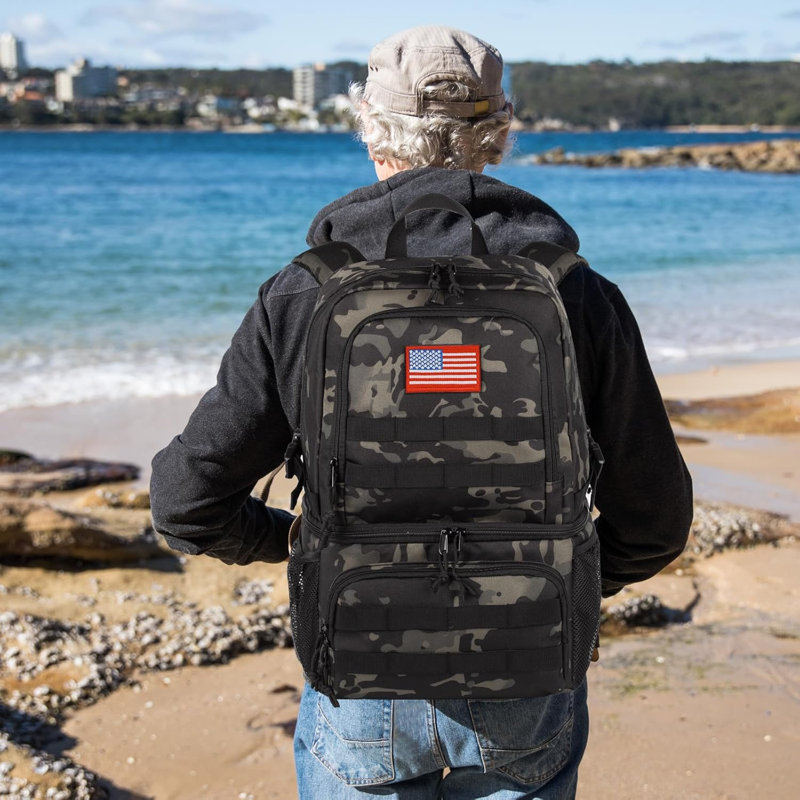 Sac à dos à deux niveaux pour hommes, grand sac à dos avec 2 compartiments