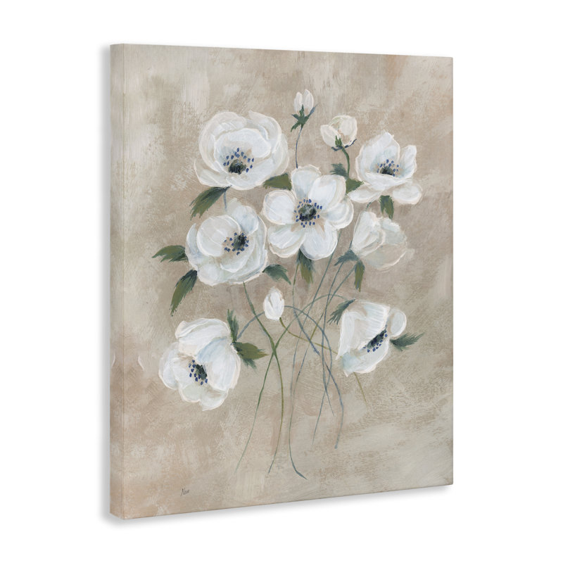 Art mural beige avec fleurs neutres par Nan, H 20 po x l 16 po