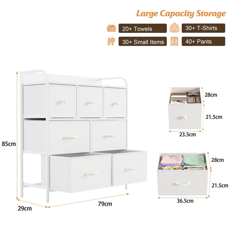 79 cm W Chest of 7 Drawers, White