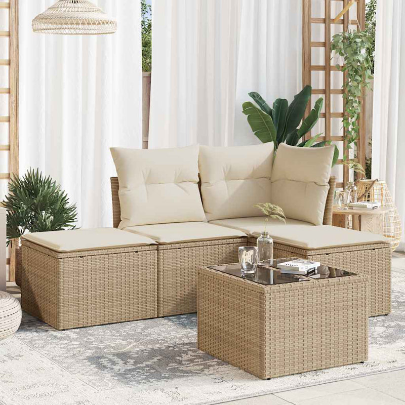 Vidaxl Garden Sofa Set, White Cushion/Beige Frame