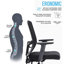 Chaise de bureau ergonomique et pivotante avec dossier en filet et support lombaire Atikah