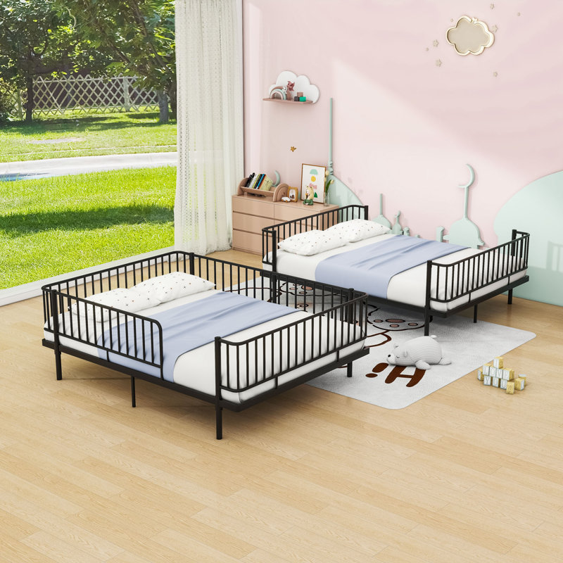 Spacious Metal Bunk Bed with Safety Guardrails, Full, Black