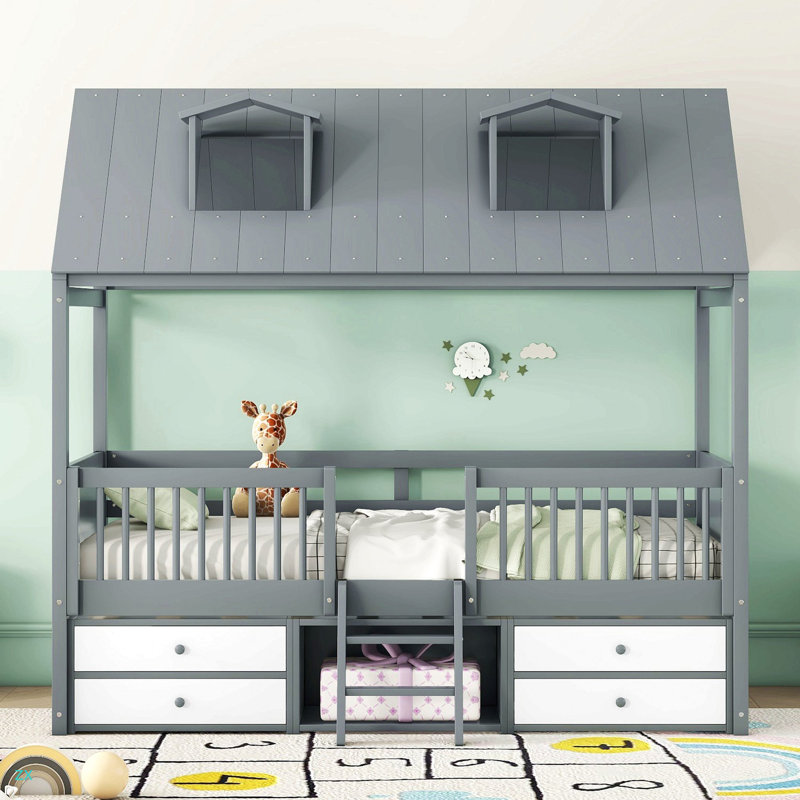 Twin Size Wood Bed House Bed Frame, Twin