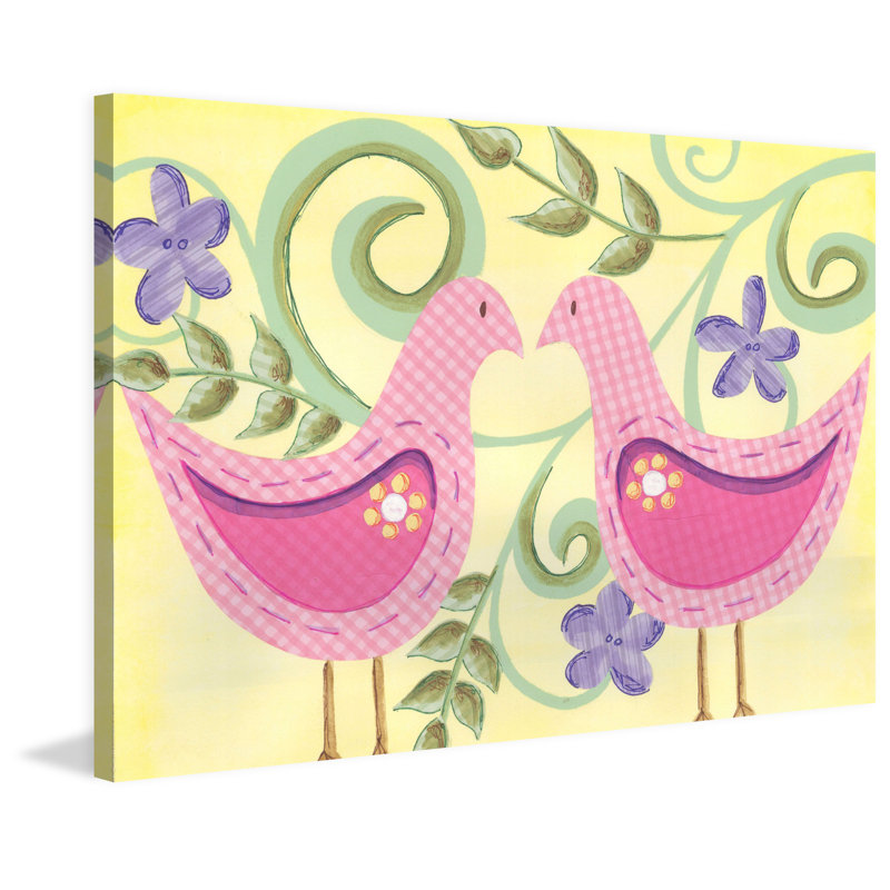 Pink Gingham Birds on Colorful Canvas Wall Art