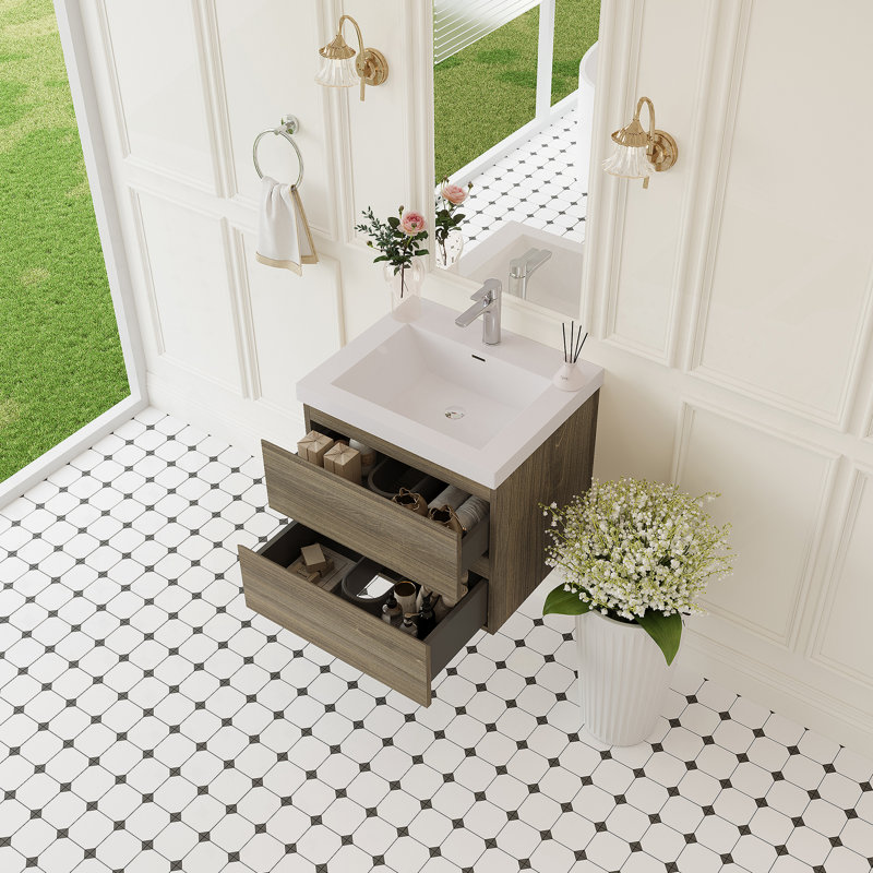 Meuble-lavabo mural 24 po avec lavabo, rangement mural moderne, Gris, 24"